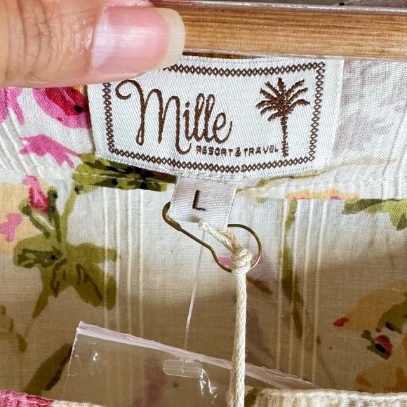 Mille Resort Travel Evelyn Top Floral Boho V-Neck 100% Cotton Blouse Size Large - Picture 6 of 9